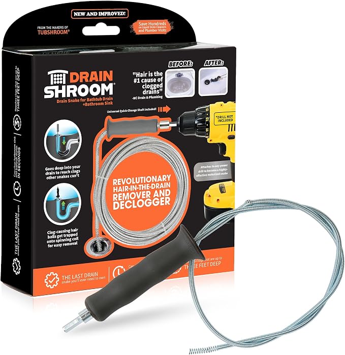 DrainShroom DSSNK070 Revolutionary Tub and Sink Snake Auger Clog Remover for Bathroom Drains, 42 Inch, Stainless