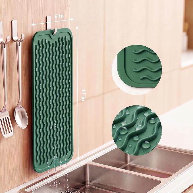 MicoYang Silicone Dish Drying Mat for Multiple Usage,Easy clean,Eco-friendly,Heat-resistant Silicone Mat for Kitchen Counter,Sink,Bar,Bottle,or Cup Green M 17 inches x 6 inches
