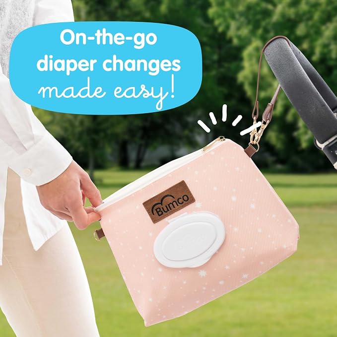 Bumco Diaper Clutch Bag - Portable Wipes Dispenser & Diaper Holder, Airtight Travel Baby Wipes Case, Wipe Dispenser Travel Baby Wipes Dispenser On the Go, Diaper Wristlet