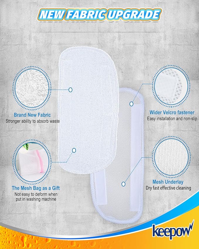 KEEPOW 6 Pack Upgraded Microfiber Pads Replacement Fit for Neugo Steam Mop for Hardwood Floors NE033/NE033M Compatible with GorFanty GF-6610B/ GF-6610, Washable Floor Mop Cloth for KGHKGH Attachments