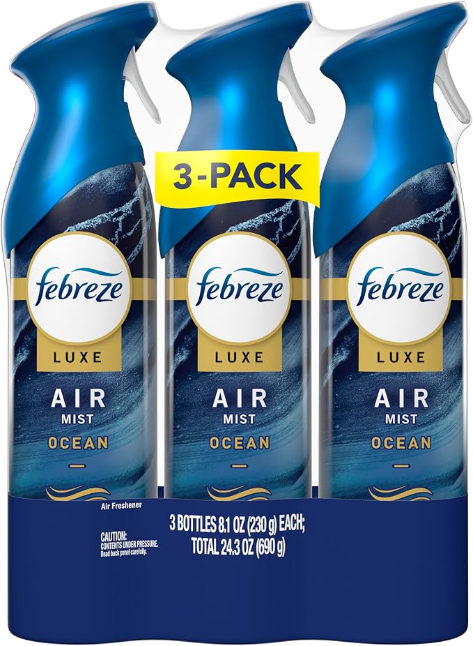 Febreze Air Mist, Luxe Air Freshener Spray, Odor Fighting Room Spray, Deodorizer for Home Bathroom Kitchen Office Apartment Dorm Room Classroom, Ocean Scent, 8.1oz (Pack of 3)