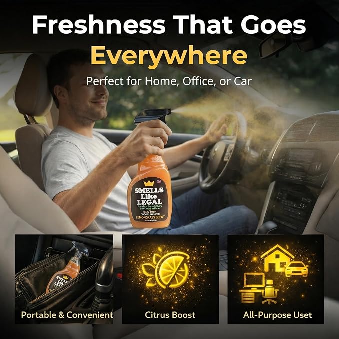 Smells Like Legal™ Lemongrass Odor Eliminator Spray -16 oz | Commercial-Grade, Eliminates Smoke, Pet & Food Odors, Fabric-Safe, Non-Staining, Biodegradable, Air & Fabric Freshener