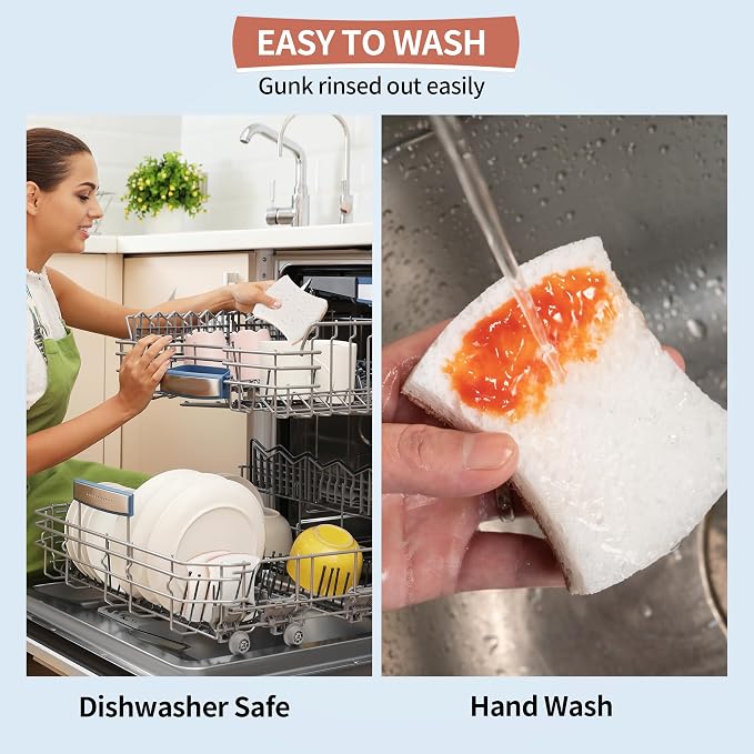 Natural Dish Sponge 12 Pack, Non-Scratch Scrub Kitchen Sponge, Eco Multipurpose, Odor-Less Dual-Sided for Dish Washing & Household Cleaning