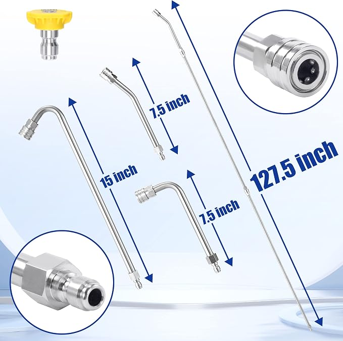 M MINGLE Pressure Washer Extension Wand - 120" Upgrade Power Washer Lance | Pressure Washer Accessories with 5 Nozzle Tips - 30°/90°/120° Curved Rod - 1/4" Quick Connect