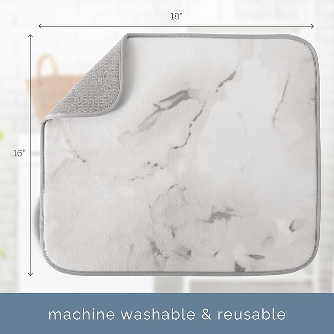 S&T INC. Dish Drying Mat, 16” x 18”, Absorbent Microfiber Kitchen Counter Mat, Dish Drying Pad for Dishes, Utensils, Pots and Pans, Large, Grey Stone