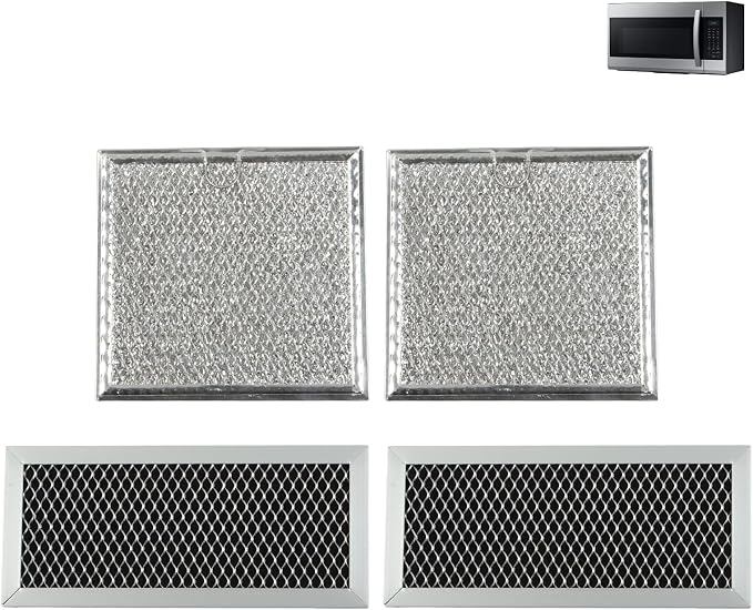4 Pcs Microwave Oven Charcoal & Grease Filter Fit for Samsung ME19R7041FS ME19R7041FS/AA ME19R7041FT ME19R7041FT/AA ME19R7041FB ME19R7041FB/AA, Activated Carbon Filter Easy Snap-in Installation