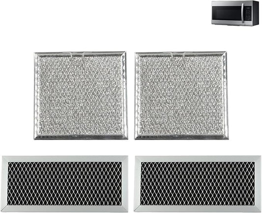 4 Pcs Microwave Oven Charcoal & Grease Filter Fit for Samsung ME19R7041FS ME19R7041FS/AA ME19R7041FT ME19R7041FT/AA ME19R7041FB ME19R7041FB/AA, Activated Carbon Filter Easy Snap-in Installation