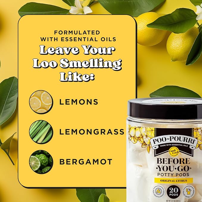 Poo~Pourri Original Citrus Before-You-Go 2-in-1 Toilet Potty Pods 20ct - Bathroom Odor Remover & Toilet Cleaner - Plant Based Ingredients & Essential Oils - with Lemon, Bergamot, & Lemongrass Scent