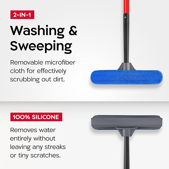 Tyroler Window Washing Kit with Extension Pole 12"-80", 100% Silicone Head | | 5-Part Window Squeegee with Extension Pole | Professional Windows Squeegee for Home & High Glass | Window Cleaner Tool