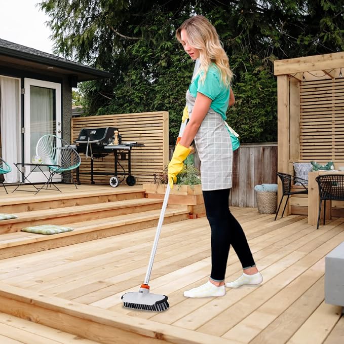 Superio Deck Scrub Brush with Long Handle, Heavy Duty Stiff Bristles Grout Scrubber with Scraper - Cleans Hot Tub, Swimming Pool, Granite Tiles, Bathroom, Patio, Kitchen, Wall and Deck (48 Inches)