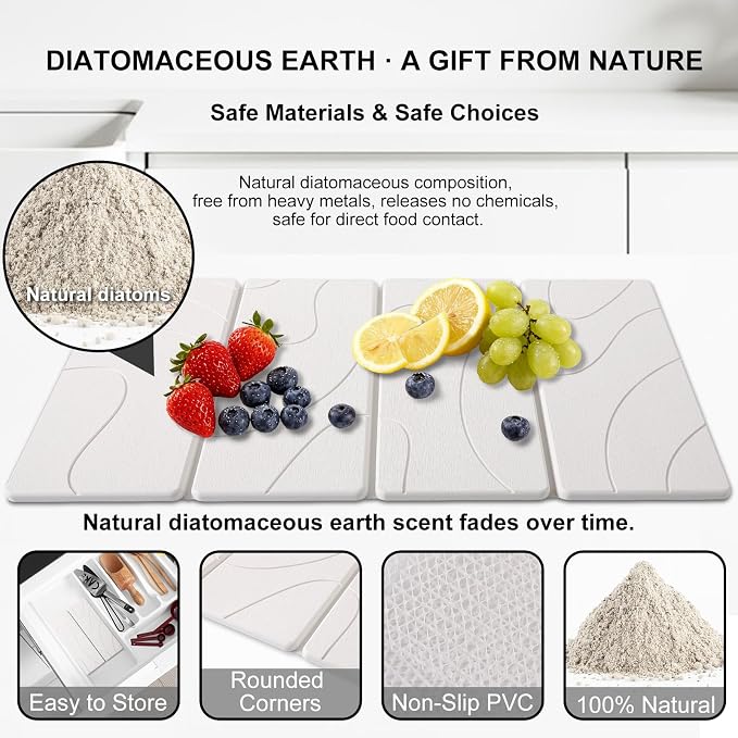 3 PCS Large Stone Dish Drying Mat for Kitchen Counter, Quick Dry Stone Dishes Mats, Sink Faucet Mat, Minimalist Water Absorbing Diatomaceous Earth Drying Pad for Countertop Tableware, Bottles