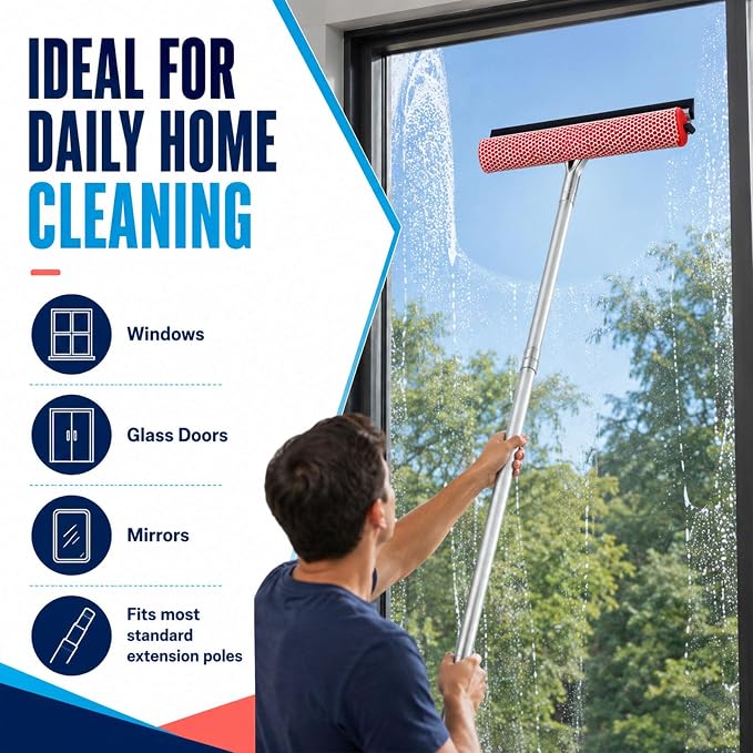 4 Pack Window Squeegee Sponge Replacement Head | 10 Inch Cleaning Windshield Squeegee with Refill Rubber, Fit 3/4 Inch Extension Pole Telescopic Wiper for Window Cleaning
