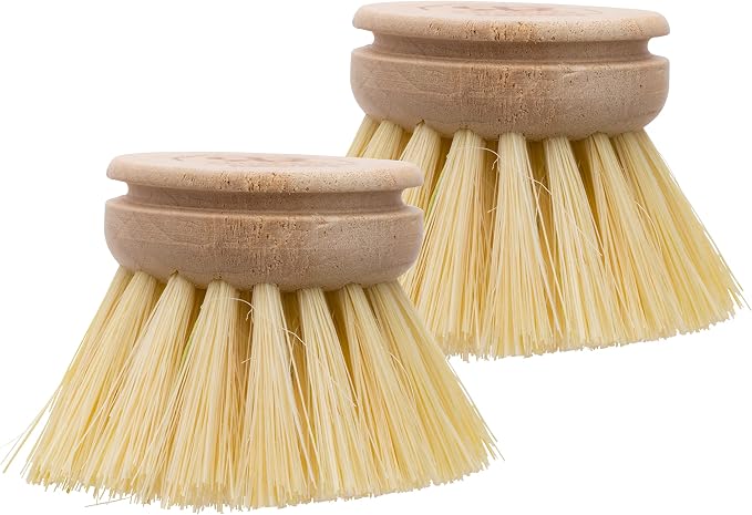 Redecker Dish Brush Replacement Heads, Tampico Fiber, 1-1/2 Inch Round, 2 Pack – Wooden Brush Refills for Everyday Dishwashing, Made in Germany