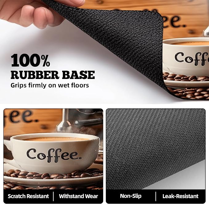 Dish Drying Mat Large Coffee Mat Absorbent Drying Mat for Kitchen Counter Coffee Bar Accessories 32"x 17", Coffee and Beans 2