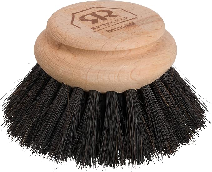 Redecker Dish Brush Replacement Head, Horsehair, 2 Inch Round – Soft Wooden Brush Head for Glassware & Delicate Surfaces, Made in Germany