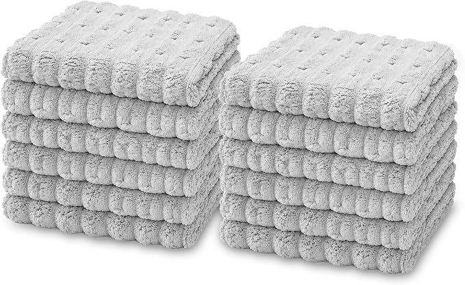 kimteny Microfiber Dish Cloths for Kitchen, 12 Pack 12 x 12 Inch Coral Velvet Kitchen Cleaning Cloths, Absorbent Reusable Non-Scratch Dish Rags for Dishes, Countertops & Sink