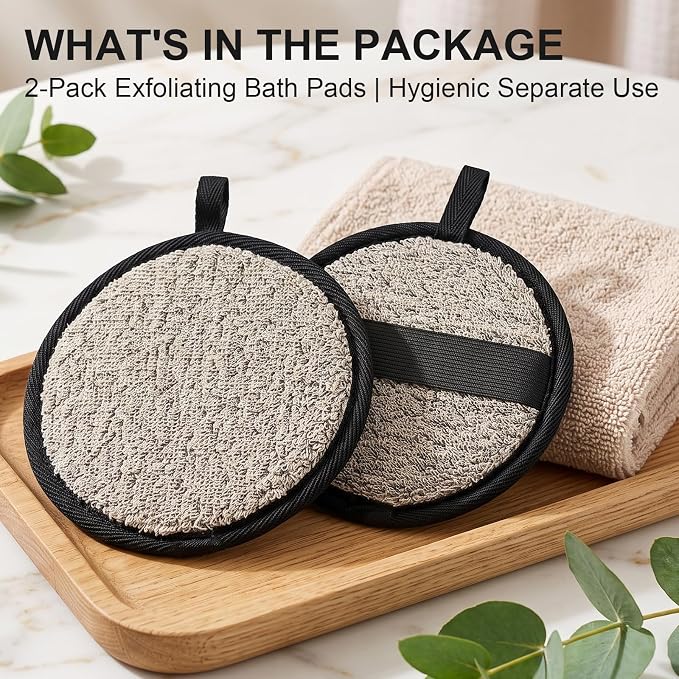 Exfoliating Pad Body Scrubber, Plant-Based Linen Sponge, 2 Pack | Premium Plant-Based Linen Exfoliating Body Scrub Sponge Pads, Gently & Effectively Remove Dead Skin for Daily Shower
