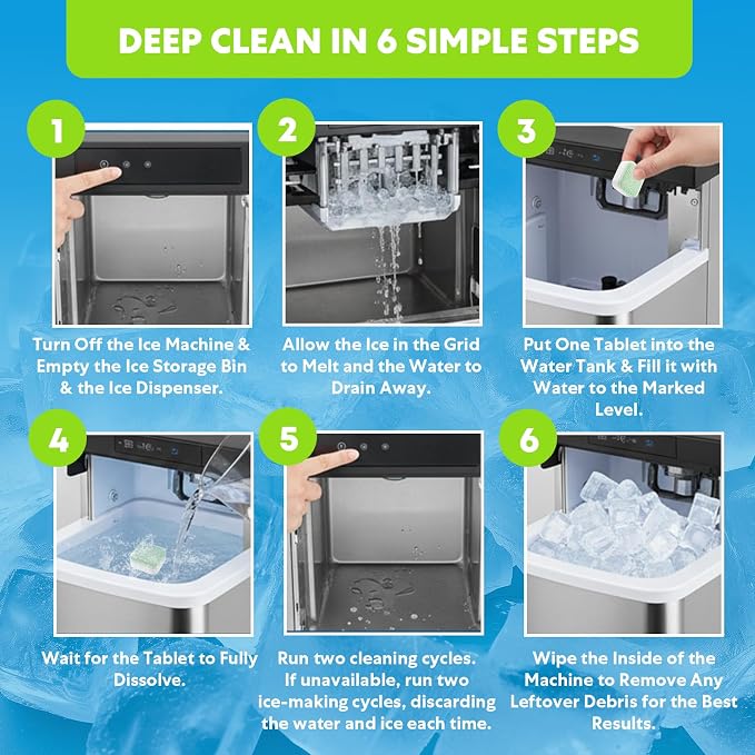 blue fresh Ice Machine Cleaner Tablets for Hard Water - 28 Pack Nickel Safe Scale Removal for Countertop Portable Commercial Nugget Ice Makers, Compatible with Opal, GE Profile, Frigidaire