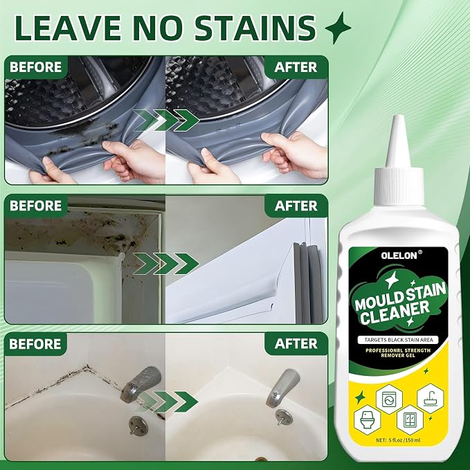 OLELON Mold Stain Remover Gel for Washing Machine Cleaner and Tile Grout | 2 Pack Mold Remover Gel for Washer Front Rubber Seal, Shower, Kitchen and Bathroom