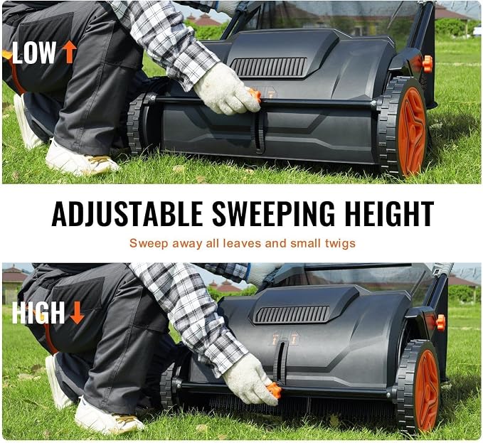 Push Lawn Sweeper, 21-inch Leaf & Grass Collector, Strong Rubber Wheels & Heavy Duty Thickened Steel Durable to Use with Large Capacity 3.5 cu. ft. Mesh Collection Hopper Bag, 2 Spinning Brushes