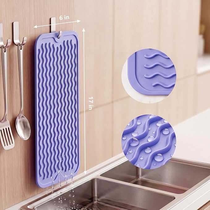 MicoYang Silicone Dish Drying Mat for Multiple Usage,Easy clean,Eco-friendly,Heat-resistant Silicone Mat for Kitchen Counter,Sink,Bar,Bottle,or Cup Light Purple M 17 inches x 6 inches
