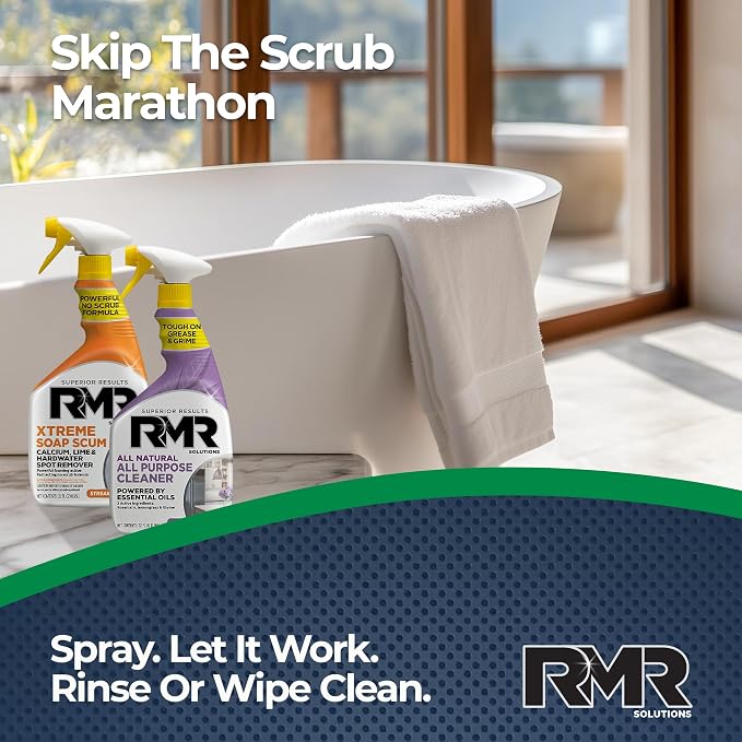 RMR Clean Slate System – Xtreme Soap Scum Remover + All Natural All Purpose Cleaner, 2-Step Bathroom & Household Cleaning Bundle for Shower, Tub, Tile, Glass & Surfaces, 2–32 Oz Bottles