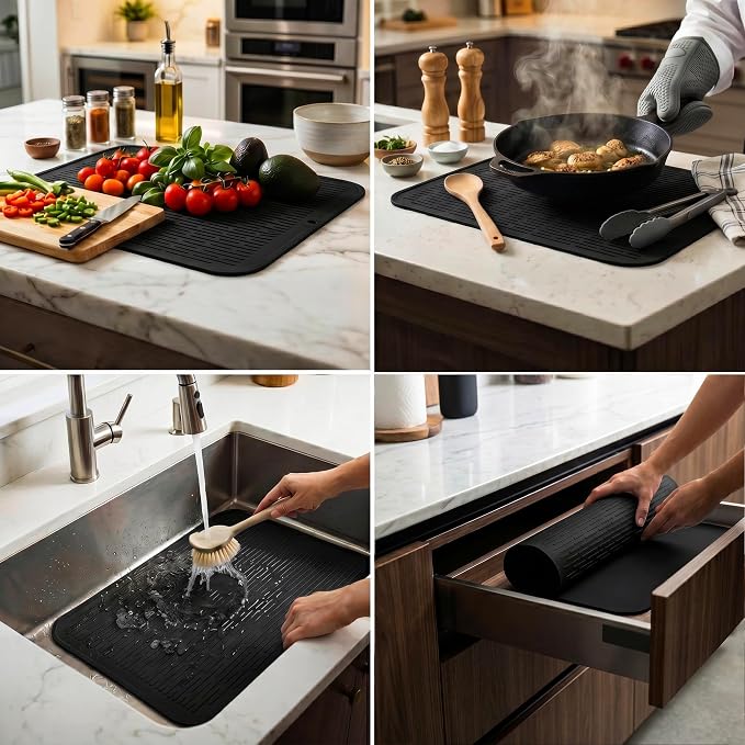 MicoYang Silicone Dish Drying Mat for Multiple Usage,Easy clean,Eco-friendly,Heat-resistant Silicone Mat for Kitchen Counter or Sink,Refrigerator or Drawer Liner Coffee 2XL 24 inches x 18 inches