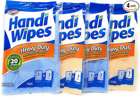 Handi Wipes Heavy Duty Reusable Cloths, Color May Vary - 3 Count (Pack of 4)