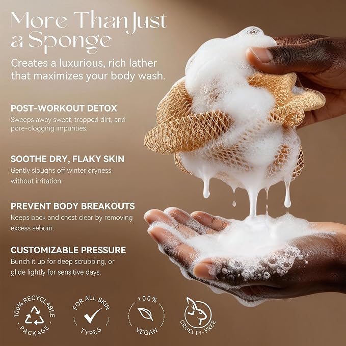 CORATED African Net Sponge with Knots Authentic, Shower Loofah Exfoliating Bath Sponge, Body Scrubber for Women and Men Daily Use Body Care, Travel Portable, Durable Bath Accessories for Bathroom