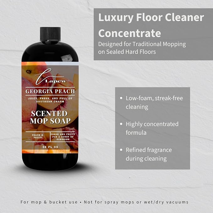 Lapew Georgia Peach Scented Mop Soap - Luxury Floor Cleaner Concentrate for Mopping Tile, Laminate, Vinyl & Hardwood | Streak-Free, Low-Foam | 36 oz