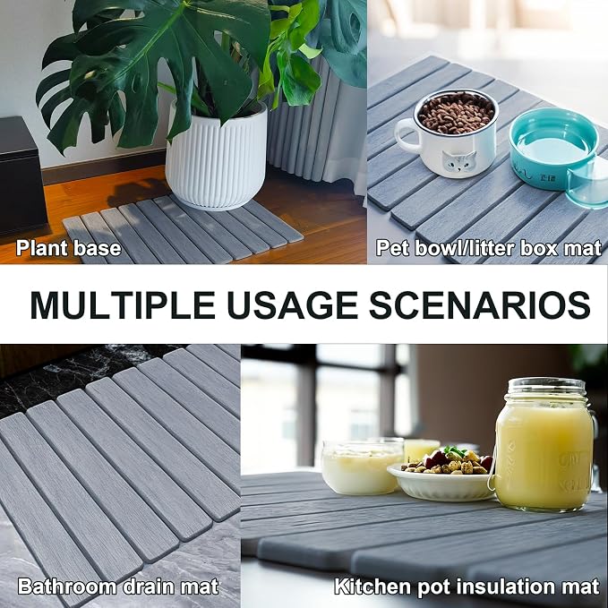 Large Stone Dish Drying Mat for Kitchen Counter, 24"×16" Quick Dry Collapsible Diatomaceous Earth Mat – Super Absorbent Foldable Drying Pad for Dishes (Light Gray, 23.2" x 15.4")