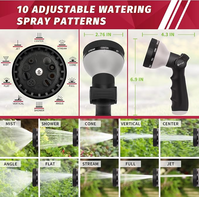 AUTOMAN Garden Hose Nozzle Sprayer - 10 Spray Patterns, 2 Pack Thumb Control Water Hose Nozzle Outdoor, Heavy Duty Spray Nozzles for Watering Garden, Cleaning Window, Washing Car, Showering Pets