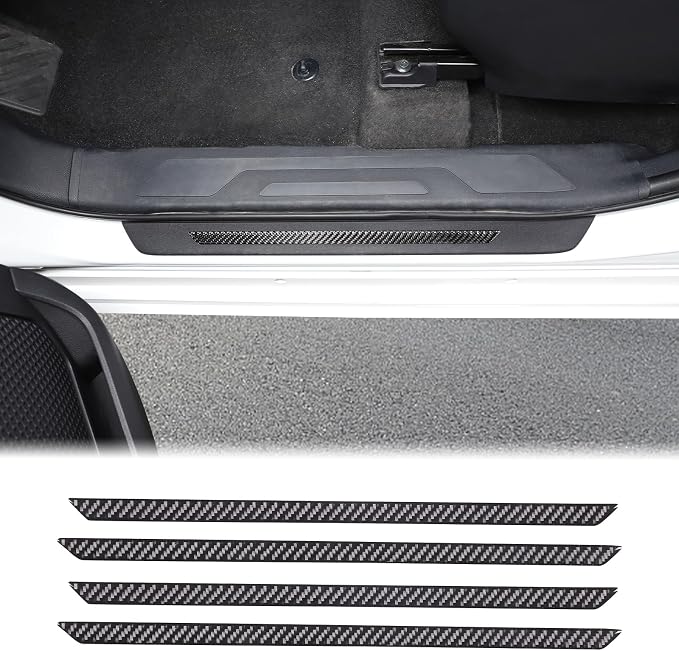 Car Door Sill Plate Protectors Fit Toyot@a Tundra/Sequoia 2022-2024 Carbon Fiber Door Entry Guard Sill Scuff Cover Sticker Step Protect Door Sill Scuff Plate Door Sill Cover Trim External Accessories