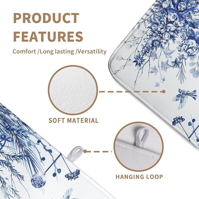 Christmas Tree Dish Drying Mat for Kitchen Counter 18x24 Inch Blue White Chinoiserie Winter Xmas Holiday Drying Mats Microfiber Absorbent Dish Draining Reusable Dish Drainer Pad