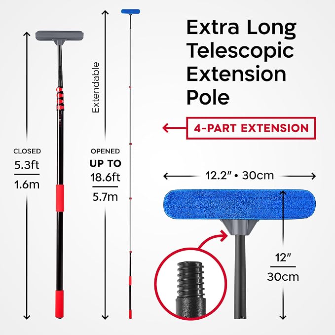 Tyroler Professional Window Squeegee with Extension Pole 6-19 ft | Squeegee for Window Cleaning | Windows Washing Kit with Extension Pole | Professional Window Cleaning Kit