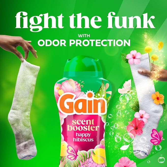 Gain In-Wash Laundry Scent Booster Beads Long-Lasting Fresh Scent Beads All Day Freshness and Odor Protection, Happy Hibiscus Scent, 24 oz (Packaging May Vary)