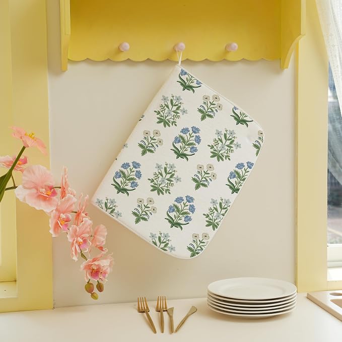 Spring Dish Drying Mat 18x24 Inches For Kitchen Counter Absorbent Floral 4 Kitchen Decoration Summer Floral Drying Mat For Home Kitchen,Dining Room,Office Decoration