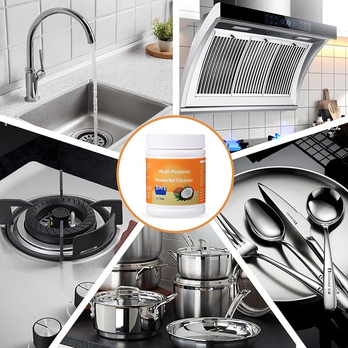 Multi-Purpose Coconut Oil Cleaning & Polishing Paste for Kitchen, Heavy Kitchen Duty Degreaser, All-Purpose Cleaner Removes Stains on Microwave, Oven & Stove Top (260g)