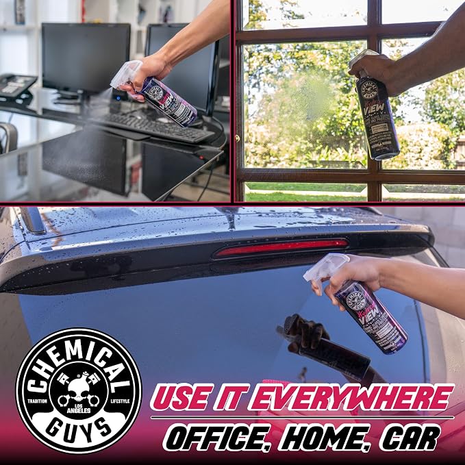 Chemical Guys, HydroView Ceramic Glass Cleaner & Coating for Windows, 16 oz | Cleans glass while adding a hydrophobic layer that beads water and cuts spots for clearer views in rain or fog