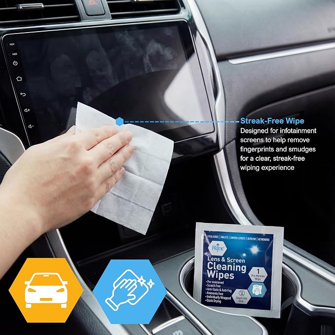 MED PRIDE Lens and Screen Cleaning Wipes for Eyeglasses, Touch Screens, Cameras, Anti-Fog, Scratch-, Anti-Static (100 100 Count (Pack of 1))