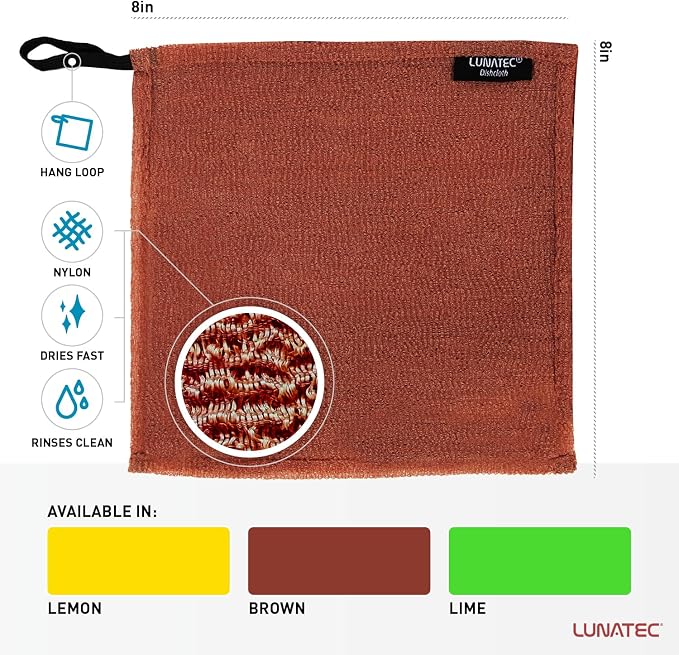 Lunatec Odor-Free Kitchen Dishcloths. A Scrubber and scouring pad for All Surfaces. (4-Pack)
