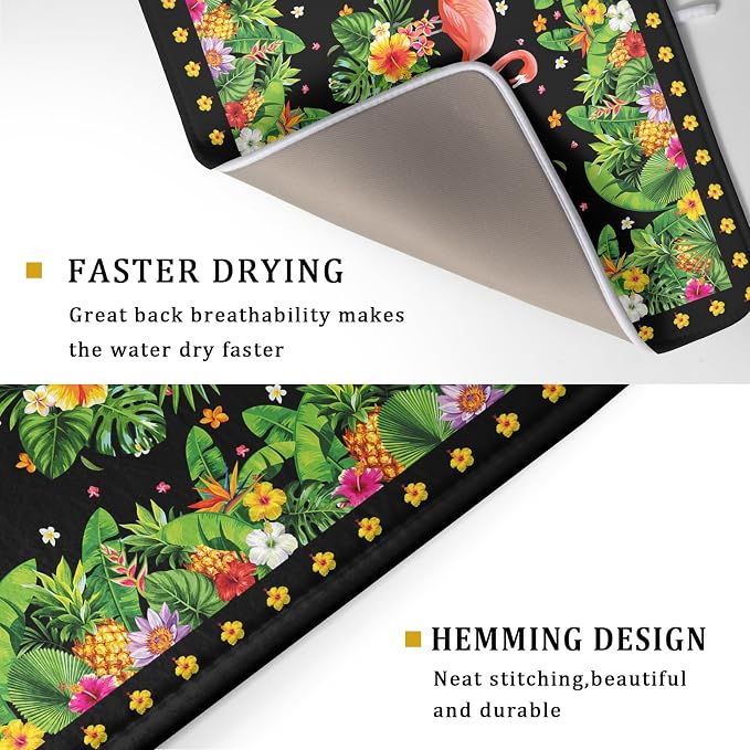 Giwawa Tropical Flamingo Dish Drying Mat Palm Leaves Absorbent Dishes Drainer Pad Microfiber Dish Rack Mat for Kitchen Countertop Decor 18x24 Inch