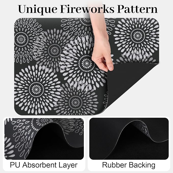 LuxStep Dish Drying Mat Super Absorbent Kitchen Counter Mat Rubber Backing Draining Mat Easy to Clean Kitchen Accessories Dish Rack Pad for Dishes, Utensils, Countertops, Sinks 16" x 24" Black