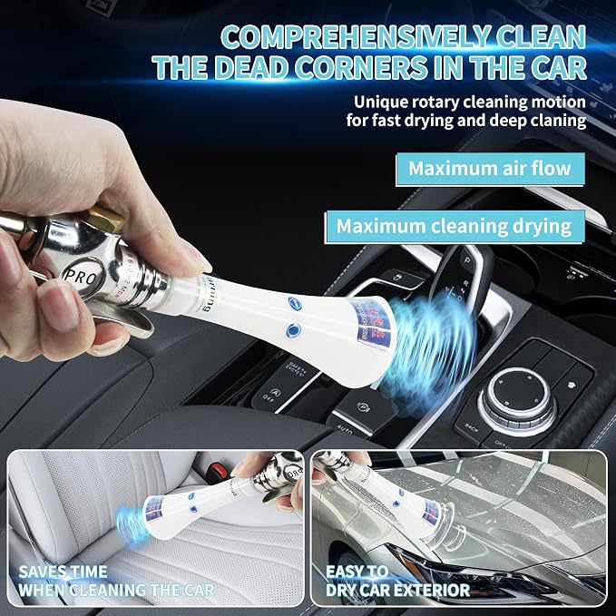 GOCCIDA Tornado Mini High Pressure Air Blower for Auto Interior Cleaning | Car Cleaning Air Gun Kit Vortex Air Cleaning Tool for Quickly Blasts Dirt with Air Compressor | Compact & Powerful & Portable