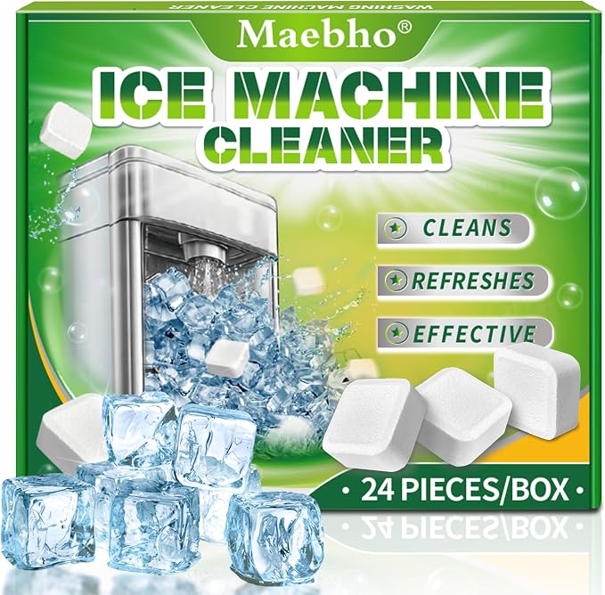24pack Ice Machine Cleaner Maker Descaler Tablets Compatible with All Major Brands, Nickel Safe Descaler Countertop Portable Commercial Icemaker Cleaning - Bulk 1 Year Supply