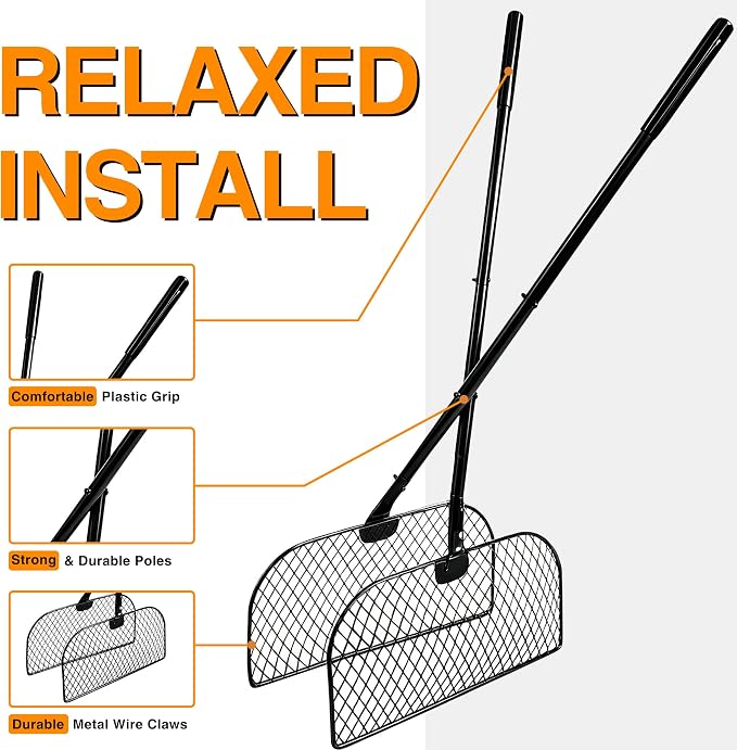 Leaf Grabber Rake with Long Handle，Leaf Picker Upper Grass Collector，Lightweight Metal Leaves Rakes， Efficient and Labor-Saving Yard Rake Leaf Grabber No Bending Over