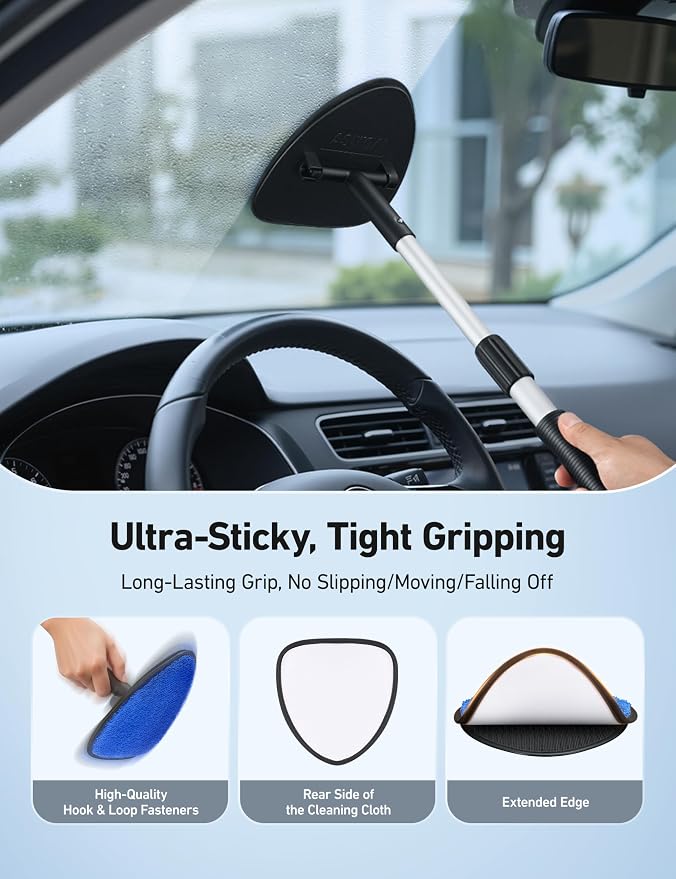 AstroAI Windshield Cleaner Tool, Car Window Cleaner with 4 Upgraded Microfiber Pads, 1 Spray Bottle, 180° Rotatable and Extendable Handle, Effortless Installation
