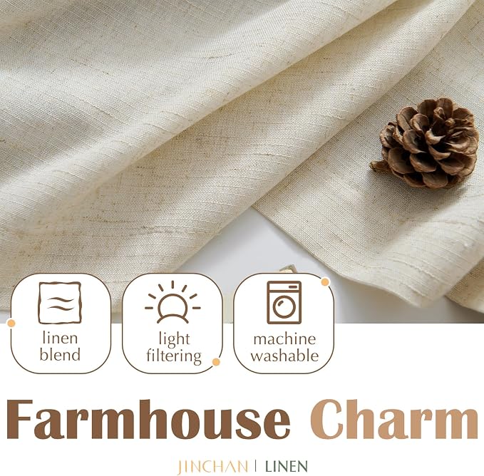 jinchan Linen Pinch Pleated Back Tab Tier Curtains,38x63,2 Panels,Natural | Light filtering,small window treatment,cafe curtains,machine washable,farmhouse,kitchen,bathrooms,laundry