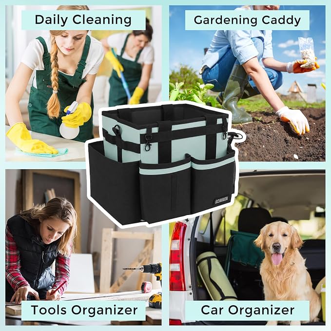 SCAVATA Compact Wearable Cleaning Caddy with Handle & Shoulder Straps | Small Cleaning Supplies Organizer, Under Sink & Car Cleaning Tools Storage Bag for Housekeepers Cleaners, Baby Blue