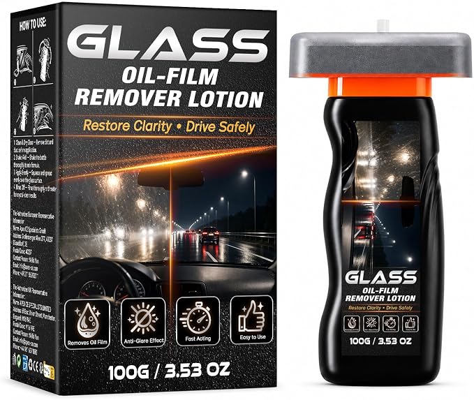 Oil Film Remover for Car Windshield, Automotive Glass Cleaner for Windows | Removes oil film, road grime and water spots to restore clear glass for safer driving on windshields, mirrors and windows